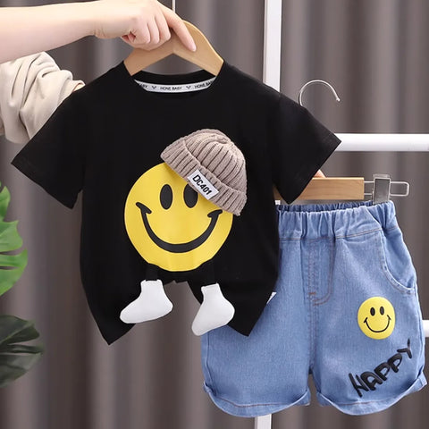 Happy Vibes Boys' Summer Set with 3D Smile Detail – Ages 1 to 5 Happy Vibes Boys' Summer Set with 3D Smile Detail – Ages 1 to 5