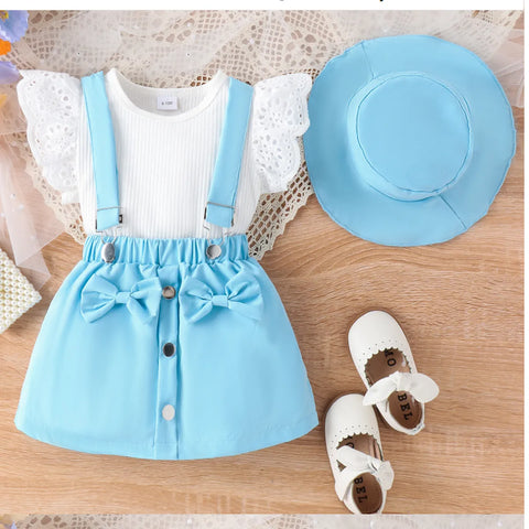 Sky Blue Suspender Skirt Set with Ruffle Top & Hat (1-5 Years) Sky Blue Suspender Skirt Set with Ruffle Top & Hat (1-5 Years)