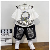 Graffiti Headphones Tee & Distressed Shorts β Street Vibes Look (1-7 Years)
