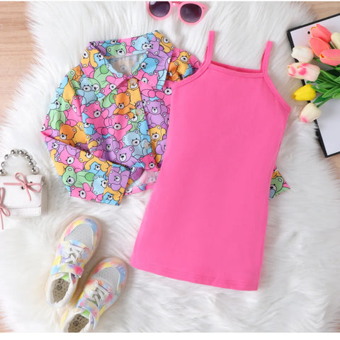 Neon Bear Print Shirt & Hot Pink Dress Combo (4-7 Years) Neon Bear Print Shirt & Hot Pink Dress Combo (4-7 Years)