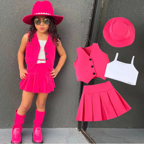 Bold Diva 4-Piece Set β Hot Pink Vest, Skirt & Hat Combo (1-6 Years) Bold Diva 4-Piece Set β Hot Pink Vest, Skirt & Hat Combo (1-6 Years)