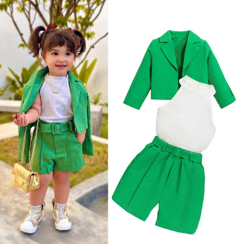Mini Boss 3-Piece Green Blazer Shorts Set with Ribbed Halter Top (3-7 Years) Mini Boss 3-Piece Green Blazer Shorts Set with Ribbed Halter Top (3-7 Years)