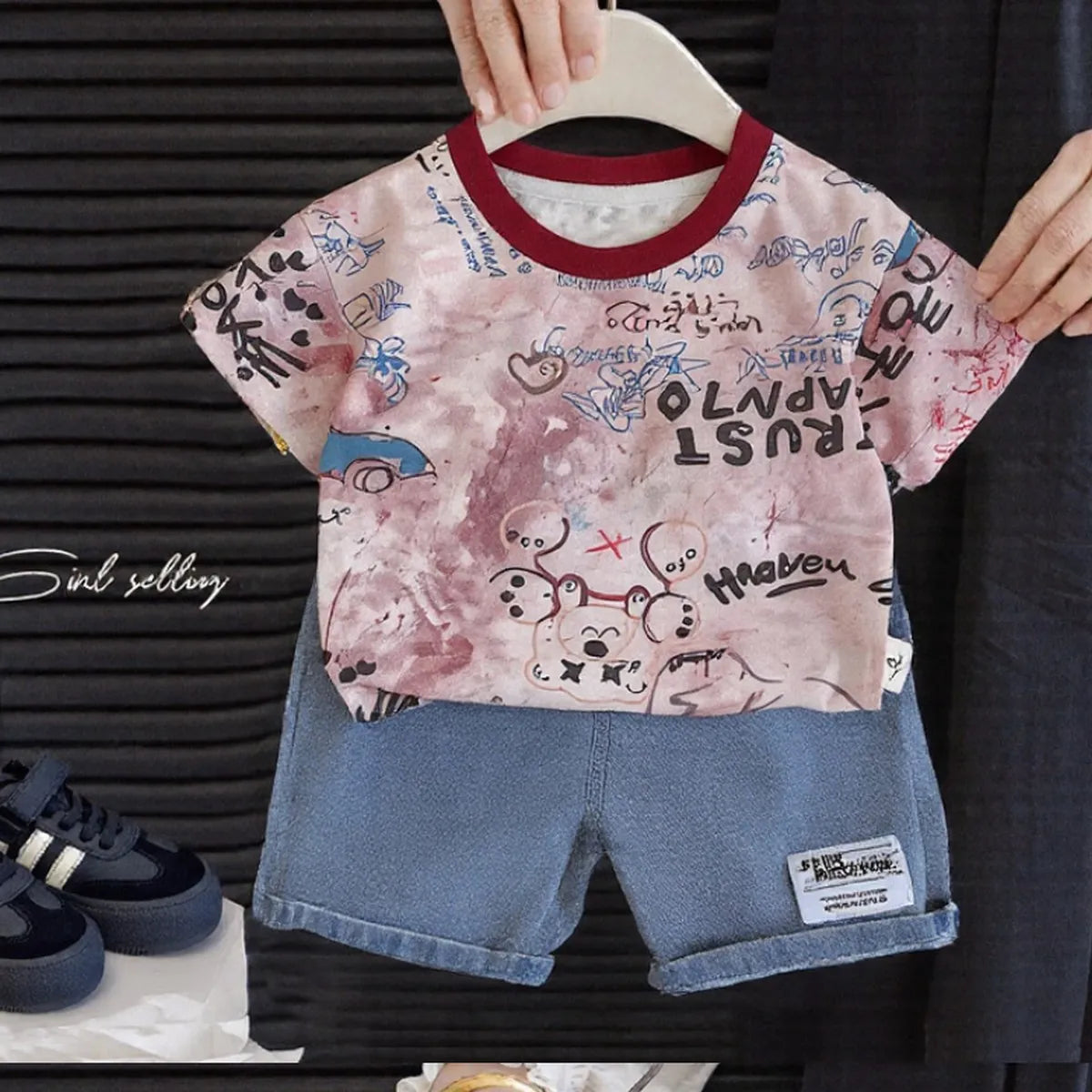 Boys' Street Art Summer Set – Printed Tee & Denim Shorts (1-6 Years)