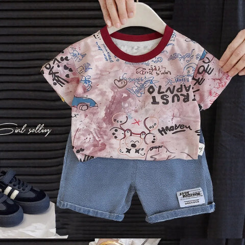 Boys' Street Art Summer Set – Printed Tee & Denim Shorts (1-6 Years) Boys' Street Art Summer Set – Printed Tee & Denim Shorts (1-6 Years)