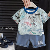 Boys' Blue Street Art Summer Set β Graffiti Tee & Denim Shorts (1-6 Years)