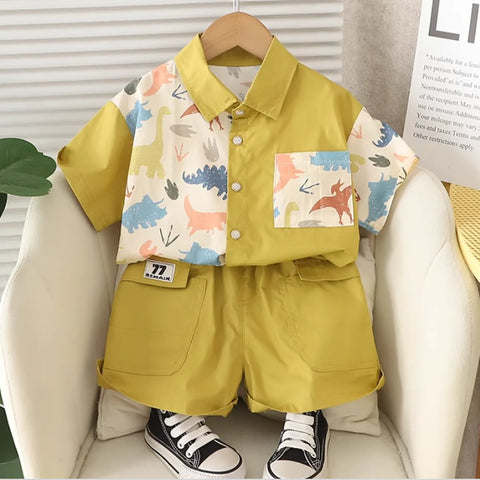 Colorful Dino Print Shirt & Shorts Set for Boys (1-5 Years) Colorful Dino Print Shirt & Shorts Set for Boys (1-5 Years)
