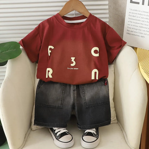 Boys' Bold Letter Tee & Faded Black Shorts Set Boys' Bold Letter Tee & Faded Black Shorts Set