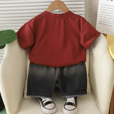 Boys' Bold Letter Tee & Faded Black Shorts Set Boys' Bold Letter Tee & Faded Black Shorts Set