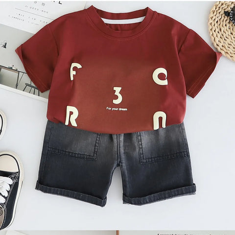 Boys' Bold Letter Tee & Faded Black Shorts Set Boys' Bold Letter Tee & Faded Black Shorts Set