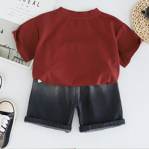 Boys' Bold Letter Tee & Faded Black Shorts Set Boys' Bold Letter Tee & Faded Black Shorts Set