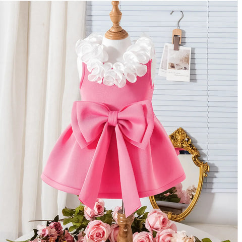 Luxury Rosette Collar Pink Dress with Giant Bow Detail (1-5 Years) Luxury Rosette Collar Pink Dress with Giant Bow Detail (1-5 Years)