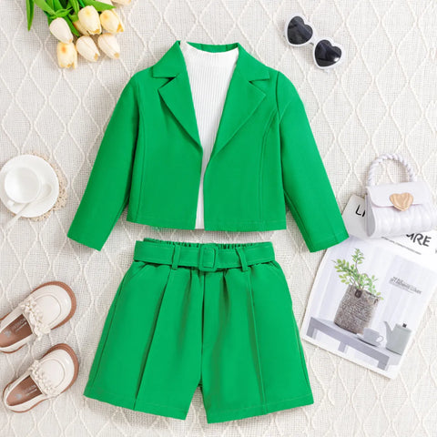 Mini Boss 3-Piece Green Blazer Shorts Set with Ribbed Halter Top (3-7 Years) Mini Boss 3-Piece Green Blazer Shorts Set with Ribbed Halter Top (3-7 Years)