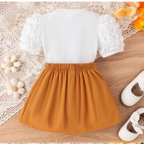 Pumpkin Bow Skirt & Puff Sleeve Top – Soft Knit Combo (1-5 Years) Pumpkin Bow Skirt & Puff Sleeve Top – Soft Knit Combo (1-5 Years)