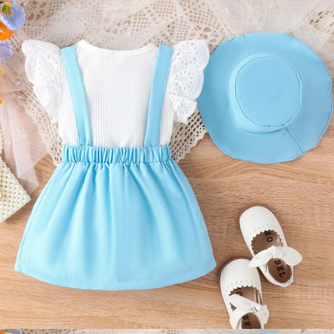 Sky Blue Suspender Skirt Set with Ruffle Top & Hat (1-5 Years) Sky Blue Suspender Skirt Set with Ruffle Top & Hat (1-5 Years)