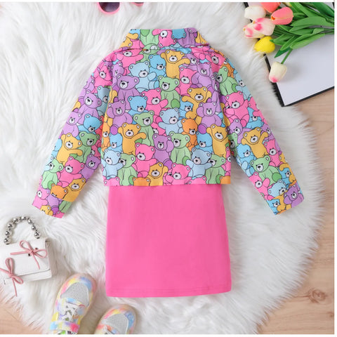 Neon Bear Print Shirt & Hot Pink Dress Combo (4-7 Years) Neon Bear Print Shirt & Hot Pink Dress Combo (4-7 Years)
