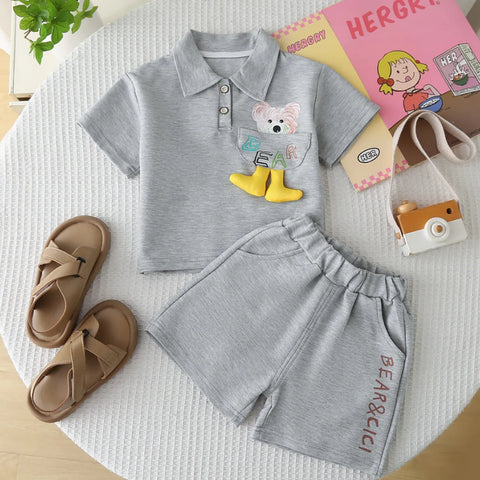 Boys' Soft Grey Bear Polo Set β Comfy 2 Piece Boys' Soft Grey Bear Polo Set β Comfy 2 Piece