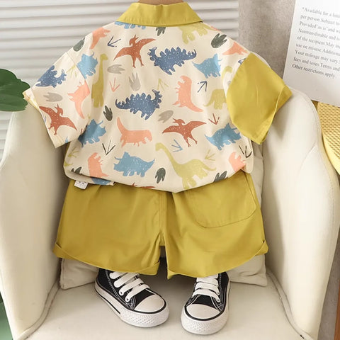 Colorful Dino Print Shirt & Shorts Set for Boys (1-5 Years) Colorful Dino Print Shirt & Shorts Set for Boys (1-5 Years)