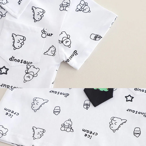 Boys' Cartoon Shirt & Shorts Set with Dino Tie β Formal Fun Style Boys' Cartoon Shirt & Shorts Set with Dino Tie β Formal Fun Style