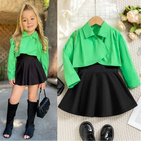 Trend Setter Cropped Shirt & Skater Skirt Set β Neon Green & Black (3-7 Years) Trend Setter Cropped Shirt & Skater Skirt Set β Neon Green & Black (3-7 Years)