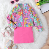 Neon Bear Print Shirt & Hot Pink Dress Combo (4-7 Years)