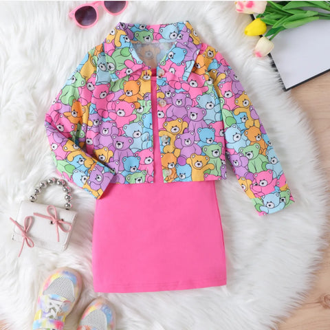 Neon Bear Print Shirt & Hot Pink Dress Combo (4-7 Years) Neon Bear Print Shirt & Hot Pink Dress Combo (4-7 Years)