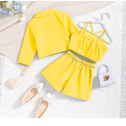 3-Piece Flower Accent Suit Set with Purse – Yellow, Pink, Blue (4-7 Years) 3-Piece Flower Accent Suit Set with Purse – Yellow, Pink, Blue (4-7 Years)