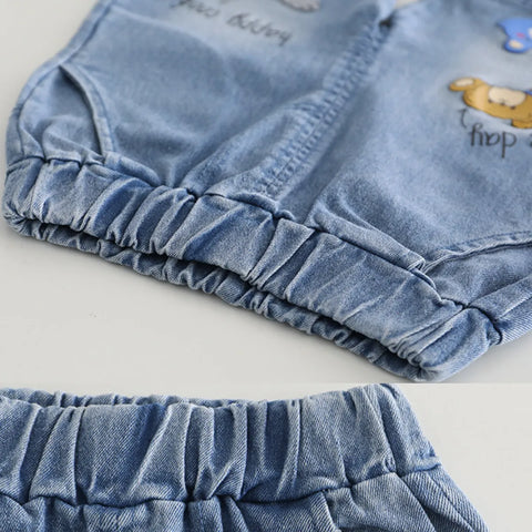 Boys' Casual Shirt & Denim Shorts Set – Bear Kid Print + Tie (1-6 Years) Boys' Casual Shirt & Denim Shorts Set – Bear Kid Print + Tie (1-6 Years)