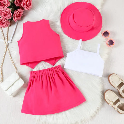 Bold Diva 4-Piece Set β Hot Pink Vest, Skirt & Hat Combo (1-6 Years) Bold Diva 4-Piece Set β Hot Pink Vest, Skirt & Hat Combo (1-6 Years)