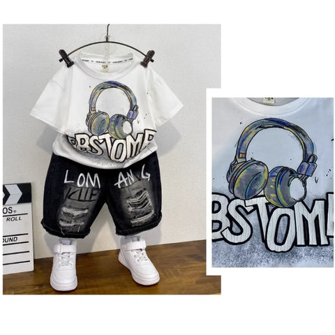 Graffiti Headphones Tee & Distressed Shorts – Street Vibes Look (1-7 Years) Graffiti Headphones Tee & Distressed Shorts – Street Vibes Look (1-7 Years)