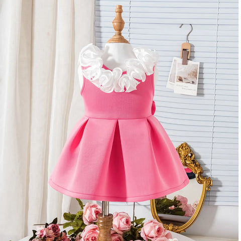 Luxury Rosette Collar Pink Dress with Giant Bow Detail (1-5 Years) Luxury Rosette Collar Pink Dress with Giant Bow Detail (1-5 Years)