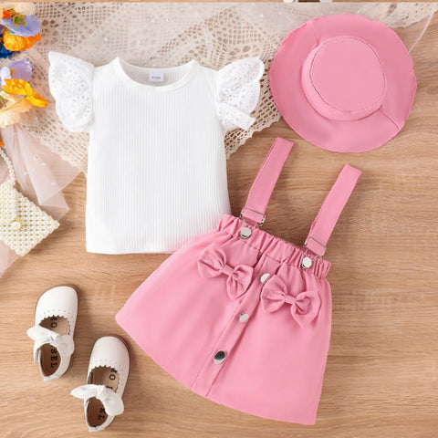 Pink Suspender Skirt Set with Eyelet Top & Matching Hat (1-5 Years) Pink Suspender Skirt Set with Eyelet Top & Matching Hat (1-5 Years)