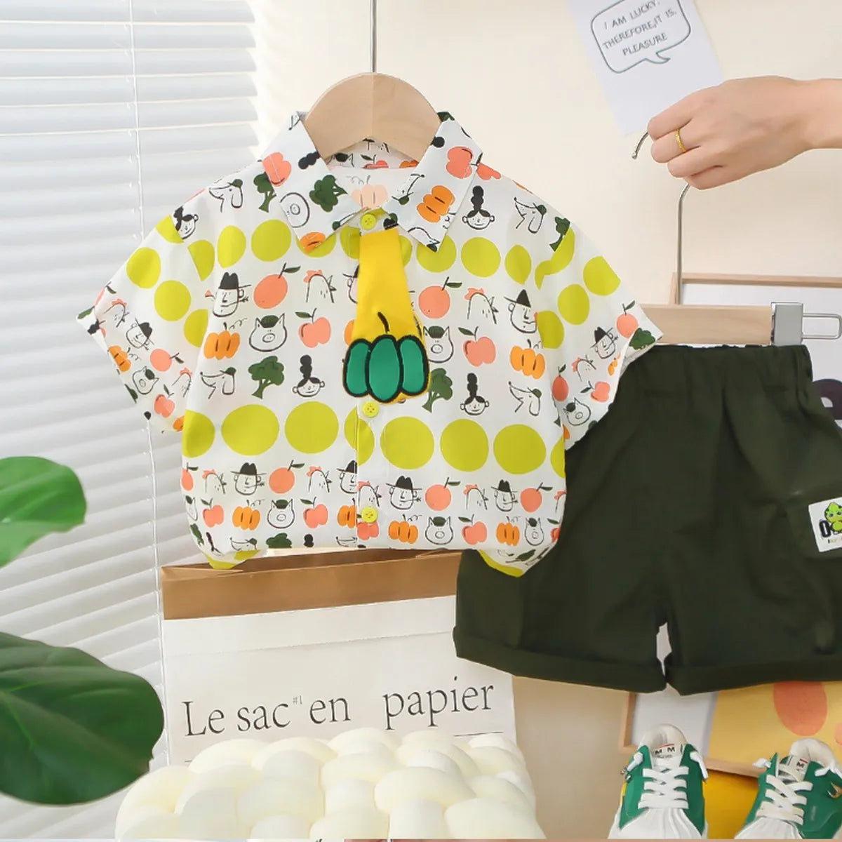 Boys' Cartoon Fruit Shirt & Shorts Set – Colorful Style (1-5 Years)