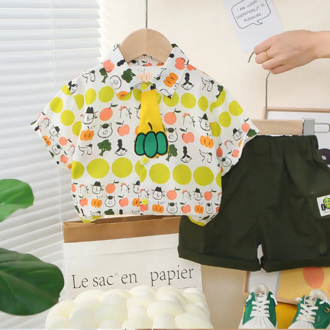 Boys' Cartoon Fruit Shirt & Shorts Set – Colorful Style (1-5 Years) Boys' Cartoon Fruit Shirt & Shorts Set – Colorful Style (1-5 Years)