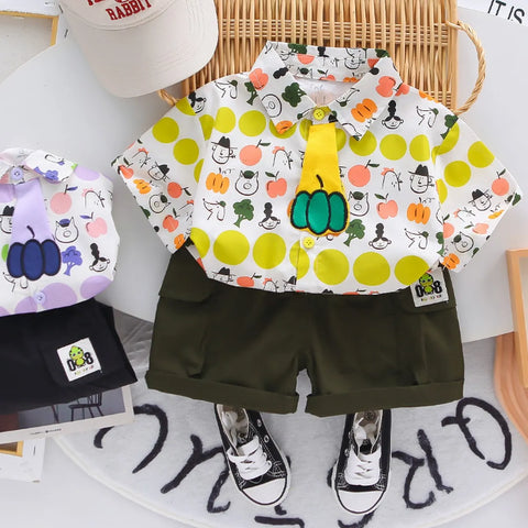 Boys' Cartoon Fruit Shirt & Shorts Set – Colorful Style (1-5 Years) Boys' Cartoon Fruit Shirt & Shorts Set – Colorful Style (1-5 Years)