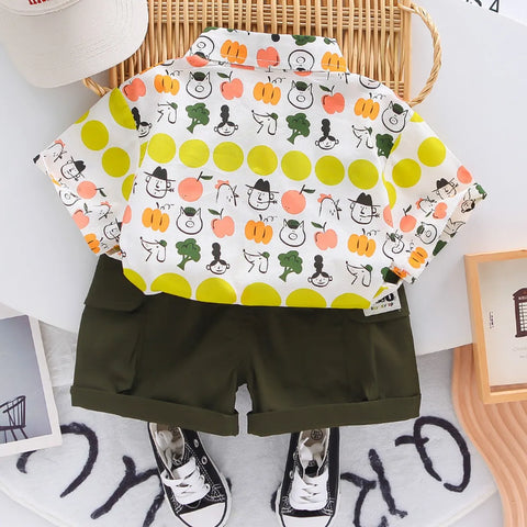 Boys' Cartoon Fruit Shirt & Shorts Set – Colorful Style (1-5 Years) Boys' Cartoon Fruit Shirt & Shorts Set – Colorful Style (1-5 Years)