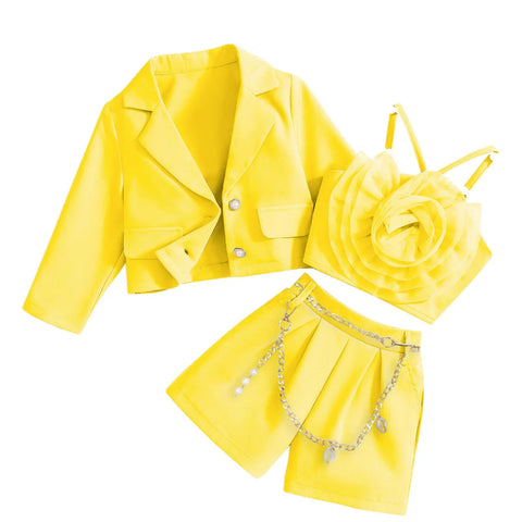 3-Piece Flower Accent Suit Set with Purse – Yellow, Pink, Blue (4-7 Years) 3-Piece Flower Accent Suit Set with Purse – Yellow, Pink, Blue (4-7 Years)
