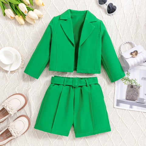 Mini Boss 3-Piece Green Blazer Shorts Set with Ribbed Halter Top (3-7 Years) Mini Boss 3-Piece Green Blazer Shorts Set with Ribbed Halter Top (3-7 Years)