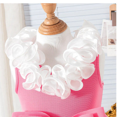 Luxury Rosette Collar Pink Dress with Giant Bow Detail (1-5 Years) Luxury Rosette Collar Pink Dress with Giant Bow Detail (1-5 Years)