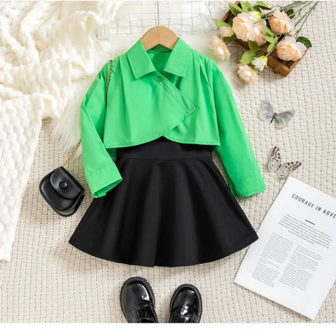 Trend Setter Cropped Shirt & Skater Skirt Set β Neon Green & Black (3-7 Years) Trend Setter Cropped Shirt & Skater Skirt Set β Neon Green & Black (3-7 Years)