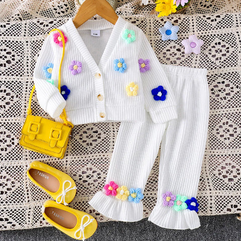 Cozy Bloom Knitwear Set – Colorful Flower Appliqué (1-4 Years) Cozy Bloom Knitwear Set – Colorful Flower Appliqué (1-4 Years)