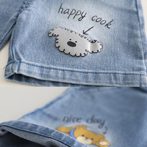 Boys' Casual Shirt & Denim Shorts Set – Bear Kid Print + Tie (1-6 Years) Boys' Casual Shirt & Denim Shorts Set – Bear Kid Print + Tie (1-6 Years)