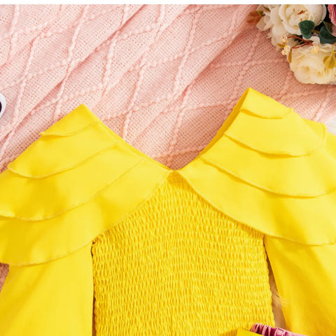 Bold Ruffle Sleeve Top & Hot Pink Denim Skirt Set (4-7 Years) Bold Ruffle Sleeve Top & Hot Pink Denim Skirt Set (4-7 Years)