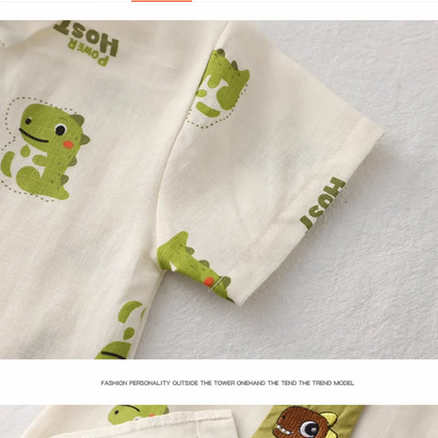 Mini Dino Adventure Set – Printed Shirt & Shorts with Tie (1-5 Years) Mini Dino Adventure Set – Printed Shirt & Shorts with Tie (1-5 Years)