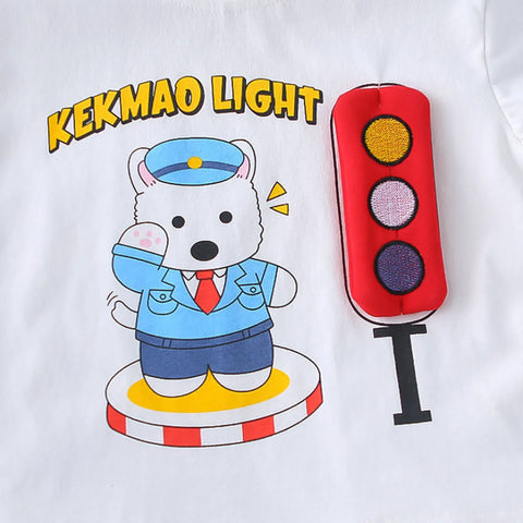2025 Boys' Traffic Bear Summer Set β Red Shorts Edition 2025 Boys' Traffic Bear Summer Set β Red Shorts Edition
