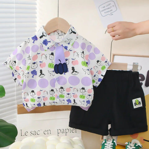 Boys' Playful Purple Fruit Shirt & Shorts Set (1-5 Years) Boys' Playful Purple Fruit Shirt & Shorts Set (1-5 Years)