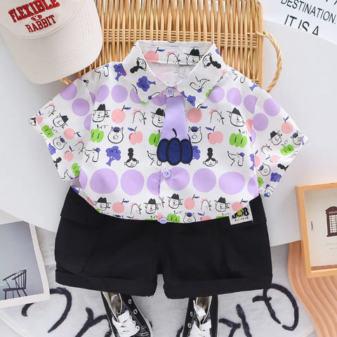 Boys' Playful Purple Fruit Shirt & Shorts Set (1-5 Years) Boys' Playful Purple Fruit Shirt & Shorts Set (1-5 Years)