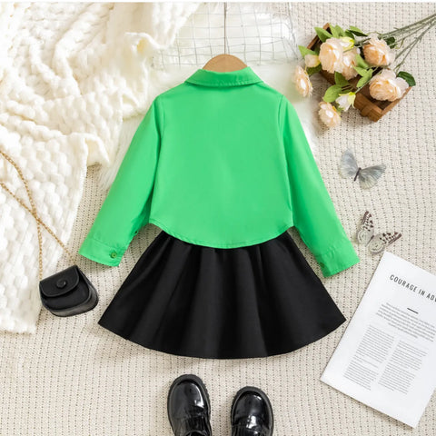Trend Setter Cropped Shirt & Skater Skirt Set β Neon Green & Black (3-7 Years) Trend Setter Cropped Shirt & Skater Skirt Set β Neon Green & Black (3-7 Years)