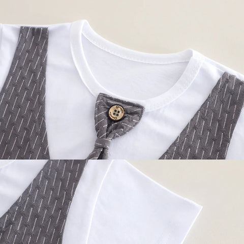Boys' 3-Piece Grey Summer Outfit – Vest, Shorts & Tie Set (1-6 Years) Boys' 3-Piece Grey Summer Outfit – Vest, Shorts & Tie Set (1-6 Years)