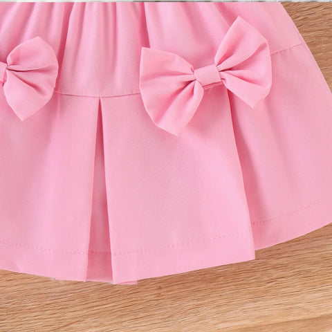 Puff Sleeve Knit Top & Pink Bow Skirt Set (1-5 Years) Puff Sleeve Knit Top & Pink Bow Skirt Set (1-5 Years)
