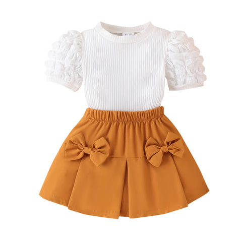 Pumpkin Bow Skirt & Puff Sleeve Top – Soft Knit Combo (1-5 Years) Pumpkin Bow Skirt & Puff Sleeve Top – Soft Knit Combo (1-5 Years)